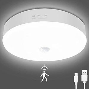 lot 2599 image: Motion Sensor LED Ceiling Light , TOOWELL Rechargeable LED Closet Lights with USB Cable, Round Lighting Fixture for IndoorOutdoor Stairs Closet Rooms Porches Basements Hallways Pantries Laundry Rooms