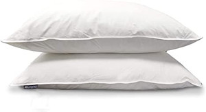 lot 2614 image: KASENTEX 100% White Down and Feather Bed Pillows Pair (Set) - Egyptian Cotton Fabric, Soft Touch Pillow - Oeko Certified StandardQueen Size(20x30)