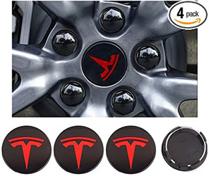 lot 2650 image: 4PCS Tesla Car Wheel Hub Center Cap,Center Logo Emblem Hub Cover 56mm ABS Material Tesla Accessories Fit Tesla Model 3 S X (Black-red)