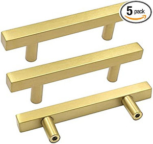 lot 2652 image: 5 Pack goldenwarm Gold Drawer Pulls Brushed Brass Kitchen Handles 3-34In Hole Centers - LS1212GD96 Gold Pulls for Cabinets Brass Drawer Handles 6In Overall Length