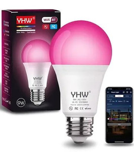 lot 2653 image: YHW Smart Light Bulb,UL Listed,Color Change RGB LED Bulbs Work with Alexa&Google(No Need Hub),WiFiBluetooth Dual Mode,9W E26 A19 Dimmable Sync Music Light Bulb for Bedroom,Party-1 Pack