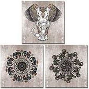 lot 2655 image: Mandala Canvas Wall Art Decoration Bohemian Painting Vintage Mandala Wall Art Painting Bedroom Living Room Bathroom Decoration Painting Elephant Gray and White Decorative Wall Painting 3 Pieces of Wall Decoration-Frameless (14�14 inches-3p)