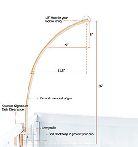lot 2658 image: Genuine Wooden Mobile Arm for Crib - Aesthetic 26 Inch Baby Mobile Hanger Made from Maple Wood - DIY Baby Mobile Arm Fits Wide or Thick Railings - Made in USA - Canadian Curve Design Heart to save an item to your default list