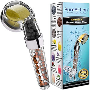 lot 2663 image: PureAction Vitamin C Shower Head Filter with Hose & Replacement Filters - Hard Water Softener - Chlorine & Fluoride Filter - Water Purifying Filtered Showerhead with Beads - Helps Dry Skin & Hair Loss