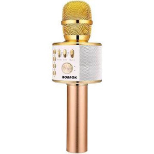 lot 2677 image: BONAOK Wireless Bluetooth Karaoke Microphone,3-in-1 Portable Handheld Karaoke Mic Speaker Machine Home Party Birthday for All Smartphones Q37(Gold)