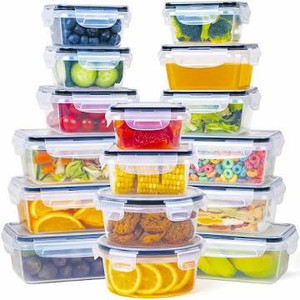 lot 2682 image: 16 Piece Plastic Food Storage Container with Lids - Airtight Food Containers Storage Set, Leak Proof Snap Lock Lids, BPA Free, Microwave and Dishwasher Safe - FOOYOO