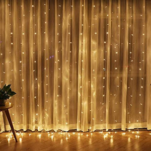 lot 2692 image: Twinkle Star 300 LED Window Curtain String Light for Christmas Wedding Party Home Garden Bedroom Outdoor Indoor Wall Decorations (Warm White)