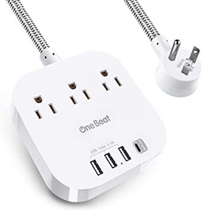 lot 2696 image: USB C Power Strip, 45W Power Delivery Charger with 3 Outlets & 4 USB Ports(1 USB C 30W, 3 USB A 15W), 5 ft Braided Extension Cord, Flat Plug for MacBook Pro, iPad Pro, iPhone