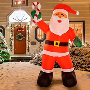 lot 2697 image: HOLLO STAR 8FT Christmas Inflatable Yard Decor, Blow Up Lighted Sugar Santa Claus, Outdoor Indoor Holiday Decorations with LED Lights for Home Lawn