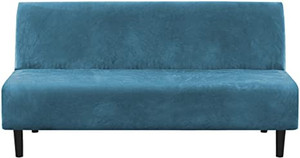 lot 2700 image: H. VERSAILTEX Real Velvet Futon Cover Armless Sofa Covers Sofa Bed Covers Stretch Futon Couch Cover Sofa Slipcover Furniture Protector Feature Thick Soft Cozy Velvet Fabric Form Fitted Stay in Place, Peacock Blue