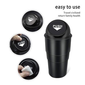 lot 2703 image: YIOVVOM Car Garbage Can with Lid, Leakproof Vehicle Automotive Cup Holder Car Trash Can , Small Trash Bin for Automotive Office Home Kitchen(Black, 1)