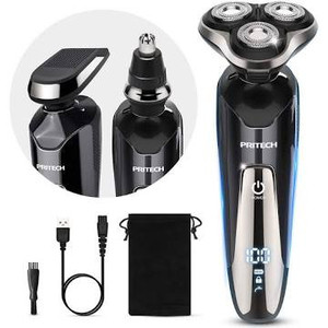 lot 2705 image: Mens Electric Razor for Men Electric Face Shavers Rechargeable Shaving Mens Cordless Razors IPX7 Waterproof Wet Dry 3 in 1 Rotary Shavers Beard Nose Mustache Trimmer USB Charging Black by PRITECH