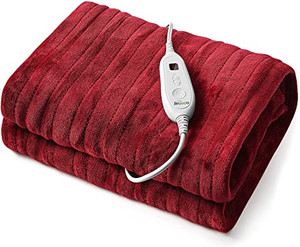 lot 2706 image: JinJeeo Heated Blanket Electric Throw Red 50 x 60 Flannel Fast Heating Blanket,6 Heat Settings 2 Hour Auto Shut Off,Home Office Use Machine Washable