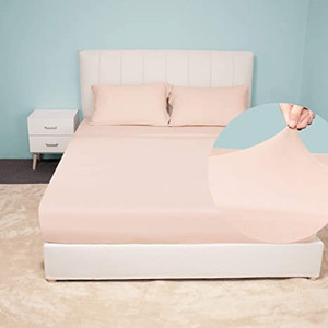lot 2716 image: N&Y HOME Stretch Sheets Set King Size - Microfiber Jersey Knit & T-Shirt Like Extra Soft, 4 Way Stretchy Bed Sheets to Fit Most Mattress, Wrinkle Resistant - 4 Piece Sets, Pink, Cal KingKing