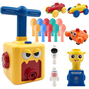 lot 2721 image: PATHOSIO PETS Balloon Power Car Toy Set, Toy Set with Pump for Kids, Power Balloon Racer Toy (Yellow)