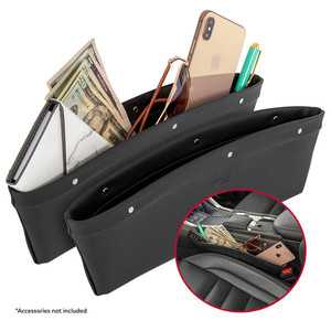 lot 2724 image: Lusso Gear 2 in 1 Car Seat Gap Organizer, Universal Fit, Adjustable Storage Pockets, 2 Set Front Car Seat Crevice Storage Box, Helps Reduce Distracted Driving & Holds Phones, Glasses, Keys, and More (Brown)