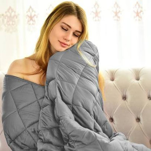 lot 2729 image: WONAP Weighted Blanket - 100% Bamboo Viscose - 15 lbs 60x80 Queen Size for Individuals - Natural Cooling Bamboo with Premium Glass Beads - Cool Heavy Blanket for Adults - Grey