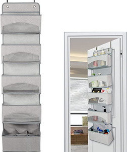 lot 2740 image: PEONY Over Door Hanging Storage, 5-Shelf Door Organizer with Large Clear Window Pockets and 6-Sections Bottom Design,Baby Storage Organizer for Bathroom Dorm Nursery ,Stationery,Toys