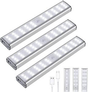 lot 2743 image: LED Closet Light, Newest 30-LED Dimmable Rechargeable Motion Sensor Night Light, Wireless Under Cabinet Lighting Bar, Stick on Hallway Wardrobe Kitchen Kids Bedroom, 6 Lightning Modes Lamp (3 Pack)