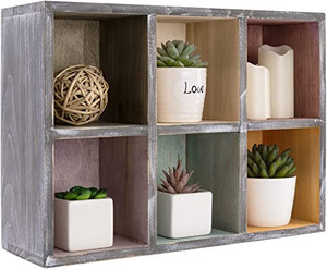 lot 2745 image: MyGift Rainbow Wood Small Shadow Box Display Case with 6 Compartments