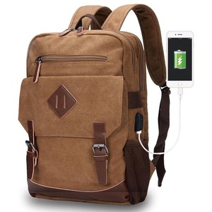 lot 2746 image: MODOKER CANVAS VINTAGE BACKPACK WITH USB CHARGING