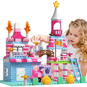 lot 2748 image: Lucky Doug Building Blocks Set for Kids Girls, 171 PCS Pink Princess Castle Blocks Toys