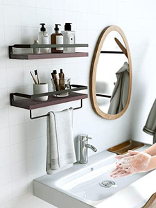 lot 2757 image: AMADA HOMEFURNISHING Floating Shelves, Wall Shelf with Towel Bar
