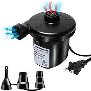 lot 2758 image: Electric Air Pump for Inflatables WITH Dark Blue Air Mattress Unknown Size, Portable Quick Air Mattress Pump for Raft Boat Air Bed Pool Toy Swimming Ring with 3 Nozzles, AC 110VDC 12V Inflatable Pump Black (50W)