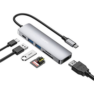 lot 2761 image: TISOFU USB C Hub, Docking Station with 4K HDMI USB3.0 SDTF Card Reader 100W PD��6 in 1 USB C to HDMI Multiport Adapter Compatible for MacBook Pro, USB C Laptops Nintendo, Type C Devices(Gray)