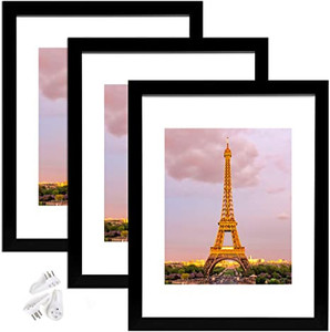 lot 2765 image: upsimples 11x14 Picture Frame Set of 3,Made of High Definition Glass for 8x10 with Mat or 11x14 Without Mat,Wall Mounting Photo Frame Black