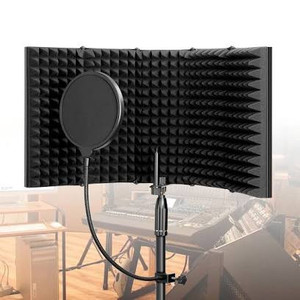 lot 2767 image: AGPTEK Microphone Isolation Shield, AGPTEK 5 Foldable Absorbing Foam Reflector Folding Panel, with Mic Pop Filter, Flexible & Durable, for Any Condenser Microphone Recording Equipment��5 Fold-Larger Size��
