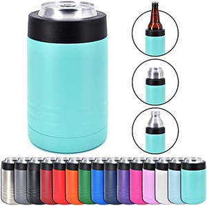 lot 2772 image: Clear Water Home Goods 4-in-1 Stainless Steel 12 oz Double Wall Vacuum Insulated Can or Bottle Cooler Keeps Beverage Cold for Hours - Also Fits 16 oz Cans - Powder Coated Teal