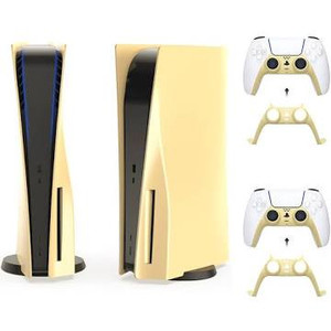 lot 2775 image: NexiGo PS5 Accessories Faceplate Set for Playstation 5 Disc Edition, ABS Anti-Scratch Dustproof Protective Shell Cover, Replacement Face Plate for PS5 Disc Edition (Gold)