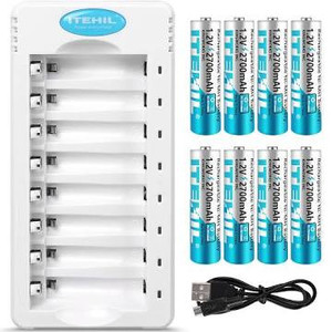 lot 2779 image: ITEHIL Rechargeable AA Battery, Double A Battery Recargable, 2700mAh 8 Count 1.2V Pre-chargered NiMH AA Rechargeable Batteries with 8-Bay Individual Charger for AA AAA Batteries