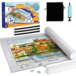 lot 2781 image: D-FantiX Jigsaw Puzzle Mat Roll Up Puzzle Mats for Jigsaw Puzzles Keeper Saver Store Jigroll Up to 500 1000 1500 Pieces, Inflatable Tube, 3 Elastic Fasteners, Premium Pump and Storage Bag 41 x 30