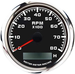 lot 2783 image: MOTOR METER RACING W Pro 8000 RPM Universal Electronic Tachometer REV Counter - for Car, Boat, Marine, Yacht - White LED - Black Dial - Convex Lens - Chrome Bezel - 3-38 85mm