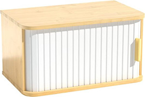 lot 2784 image: ETMI White Bamboo Bread Box for Kitchen Countertop,Extral Large Capacity 14.2x 7.87x7.2roll top farmhouse Bread box