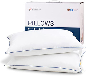 lot 2789 image: WarmKiss Classic Feather Pillows, Queen Size Set of 2, Soft & Supportive, Double Fabric Cover, Bed Pillow for Sleeping (20 x 26)