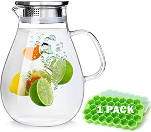 lot 2797 image: 88OZ Glass Water Pitcher with Lid and Spout, High Heat Resistance Pitcher water jug for HotCold Water & Iced Tea wine coffee milk and juice beverage carafe(Gift Ice Cube Tray) (2.6 L)