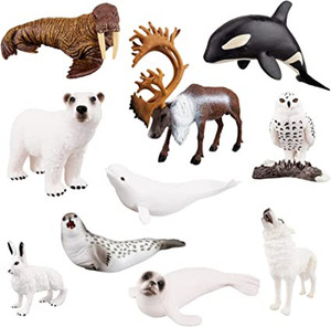 lot 2798 image: TOYMANY 10PCS 2-7 Realistic Polar Animal Figurines, Plastic Arctic Animal Figure Set Includes Polar Bear,Caribou,Whales,Walrus, Cake Toppers Christmas Birthday Toy Gift for Kids Toddlers