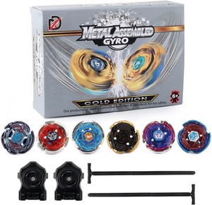 lot 2804 image: Gyros 6 Pieces Pack, Battling Tops Metal Fusion Starter Set with Stickers Two Launchers Gift Idea Toys for Boys Kids Children Age 6