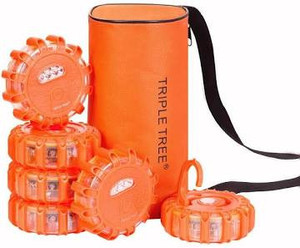 lot 2809 image: LED Road Safety Flares lights, Emergency Lights for Roadside Security, Warning Flashing Beacon Disc with Magnet and Hook for Vehicles and Boats ,6 Pack, Batteries Include