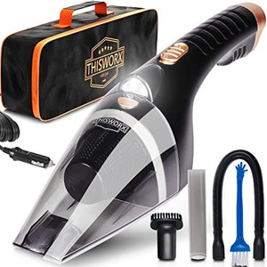 lot 2812 image: ThisWorx Car Vacuum Cleaner - LED Light, Portable, High Power Handheld Vacuum