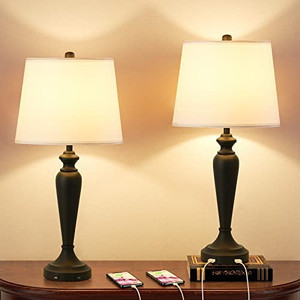 lot 2845 image: Table Lamps for Bedroom Set of 2, Ziisee 3-Way Dimmable Touch Control Bedside Lamps with Dual USB Charging Ports