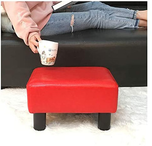 lot 2883 image: TOUCH-RICH Footrest Small Ottoman Stool PU Leather Modern Seat Chair Footstool (red)