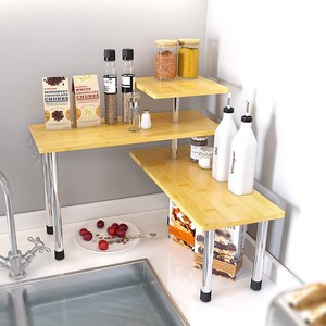 lot 2887 image: SAUCE ZHAN 3 Tier Corner Shelf Countertop Organizer Kitchen Counter Top Spice Rack Over Sink Storage Bamboo Display Shelves Bookshelf Desktop Space Saver for Living Room, Bathroom, Bedroom, Office