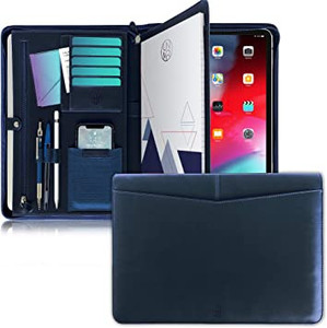 lot 2891 image: UNIMIRA Zippered Leather Portfolio Padfolio, Navy Blue, Business Case Organizer for Ipad 12.9 2015-2017, Letter Notepad Binder, Men and Women, Professional Gift Binder, iPad Sleeve for Travelling
