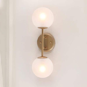 lot 2893 image: Gold Wall Sconce Light, 2-Light Modern Farmhouse Globe Bathroom Vanity Light Fixture