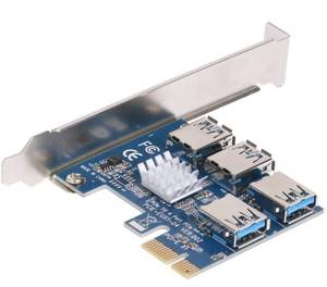 lot 1620 image: XT-XINTE PCIe 1 to 4 PCI-Express 16X Slots Riser Card PCI-E 1X to External 4 PCI-e USB 3.0 Adapter Multiplier Card for Bitcoin Miner (Blue)
