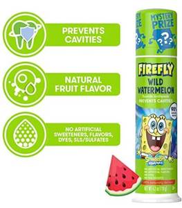 lot 4558 image: Lot of 2 - FIREFLY Spongebob Natural Anticavity Fluoride Toothpaste Flavor 4.2 ounce, Wild Watermelon